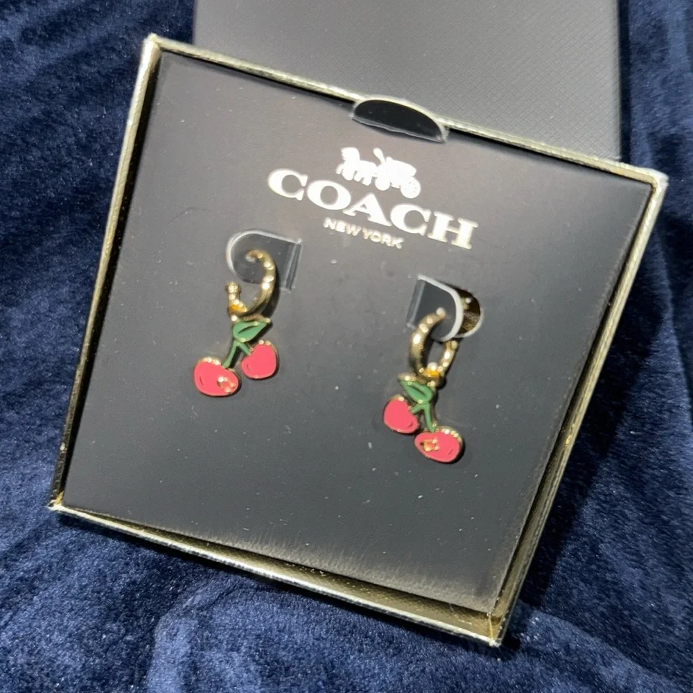 Coach  Cherry Red and Green Earrings new in the box - Picture 5 of 7